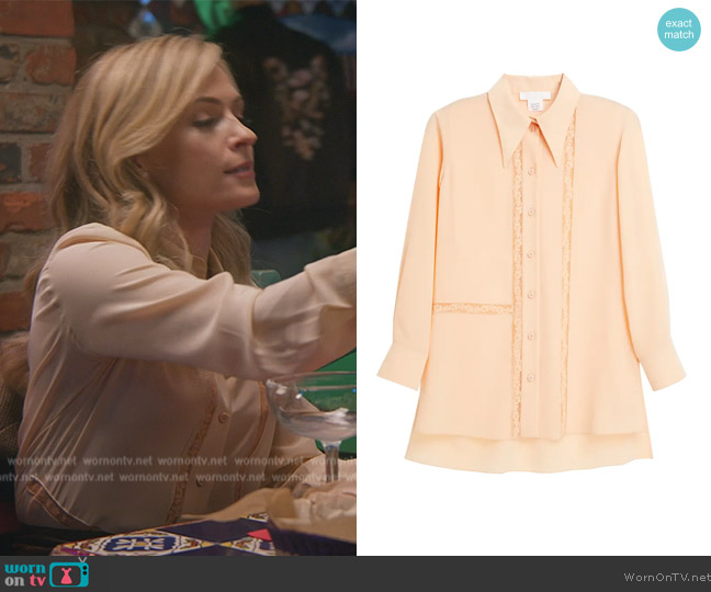Chloe Lace Inset Button-Up Silk Blouse worn by Amy Quinn (Lindsey Gort) on All Rise