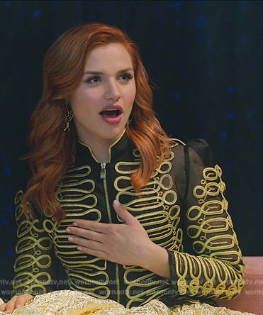 Chloe’s black military embroidered jacket on Elite