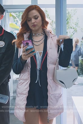 Chloe’s pink long padded jacket on Elite