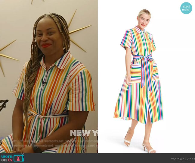 Christopher John Rogers x Target Striped Short Sleeve Shirtdress worn by Dr Kameelah Phillips on The Drew Barrymore Show