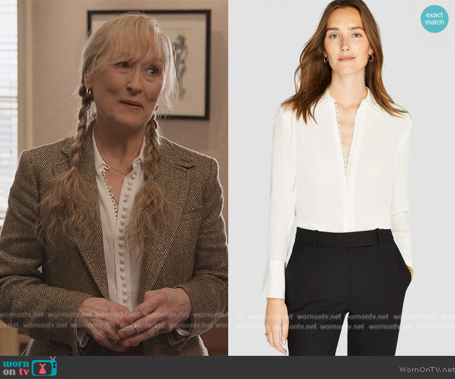 Club Monaco Helek Silk Shirt worn by Loretta Durkin (Meryl Streep) on Only Murders in the Building