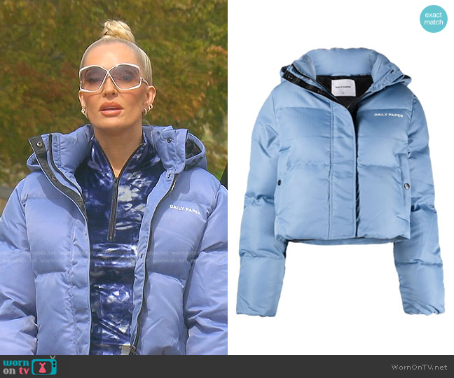 Daily Paper Epuff Cropped Puffer Jacket in Blue worn by Erika Jayne on The Real Housewives of Beverly Hills