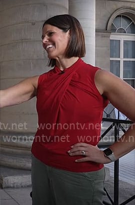 Dana Jacobson’s red crossed neck top on CBS Mornings