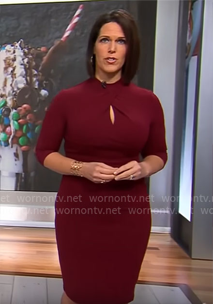 Dana Jacobson’s burgundy keyhole dress on CBS Mornings