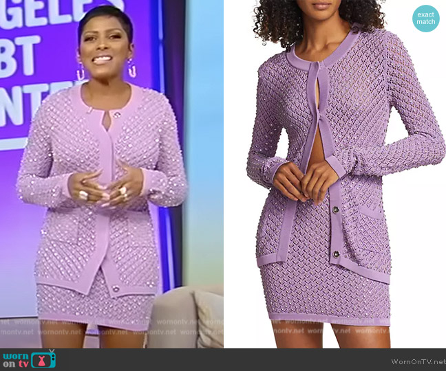 David Koma Crystal Embroidered Knit Cardigan worn by Tamron Hall on Tamron Hall Show
