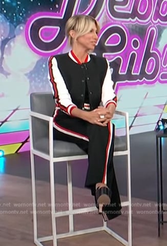 Debbie Gibson’s contrast stripe jacket and pants on Access Hollywood