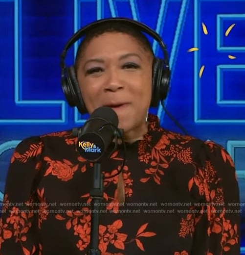 Deja Vu’s black floral print keyhole dress on Live with Kelly and Mark