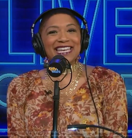 Deja Vu’s orange floral print dress on Live with Kelly and Mark