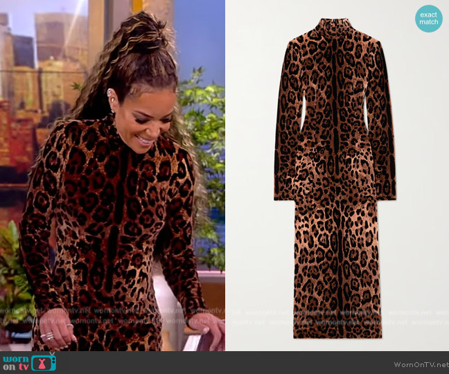 Dolce and Gabbana Leopard-jacquard stretch-cotton chenille midi dress worn by Sunny Hostin on The View