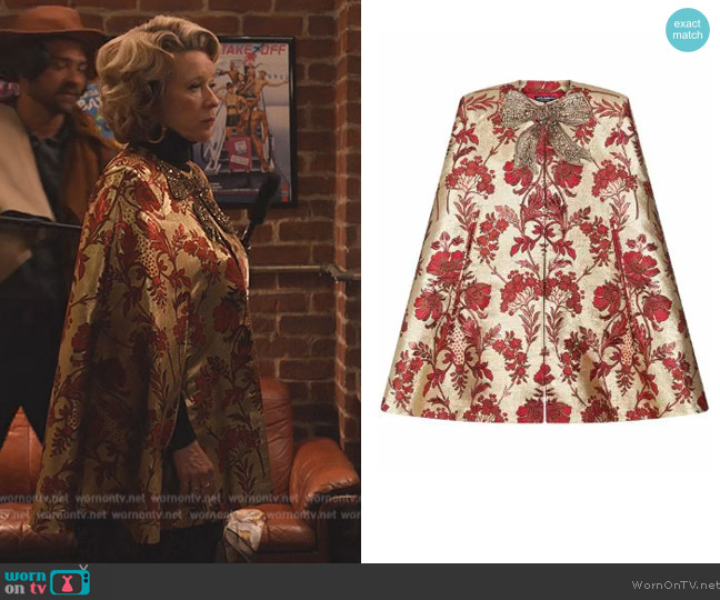 Dolce and Gabbana Bow-detail silk-jacquard cape worn by (Linda Emond) on Only Murders in the Building