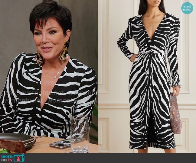 Dolce & Gabbana Ruched zebra-print crepe midi dress worn by Kris Jenner (Kris Jenner) on The Kardashians