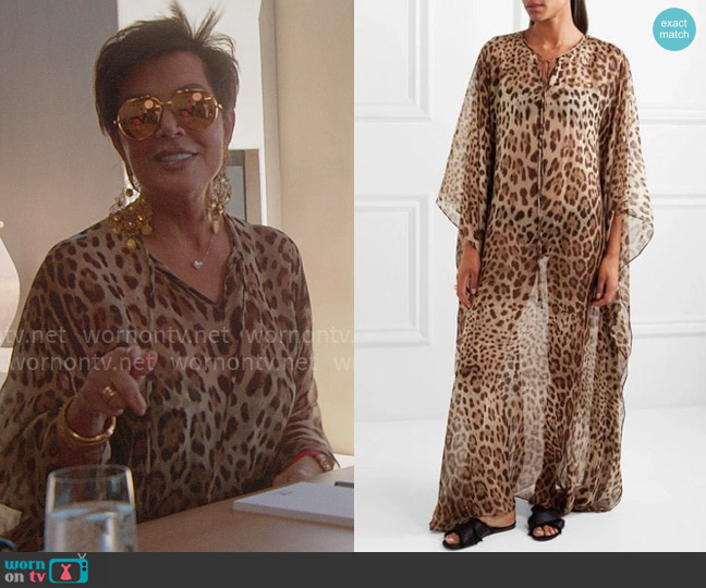 Dolce & Gabbana Leopard Print Silk Chiffon Kaftan worn by Kris Jenner (Kris Jenner) on The Kardashians