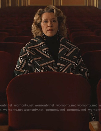 Donna’s zig-zag print jacquard coat on Only Murders in the Building