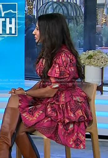 Dr. Taz Bhatia’s pink print ruffled dress on Today