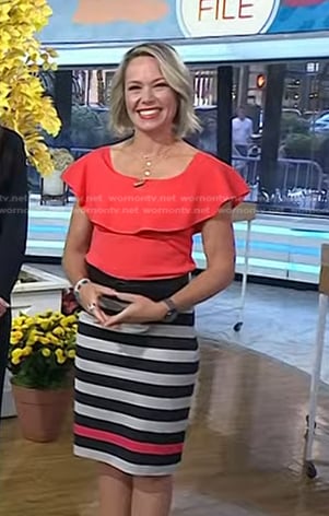 Dylan’s red ruffle top and striped skirt on Today