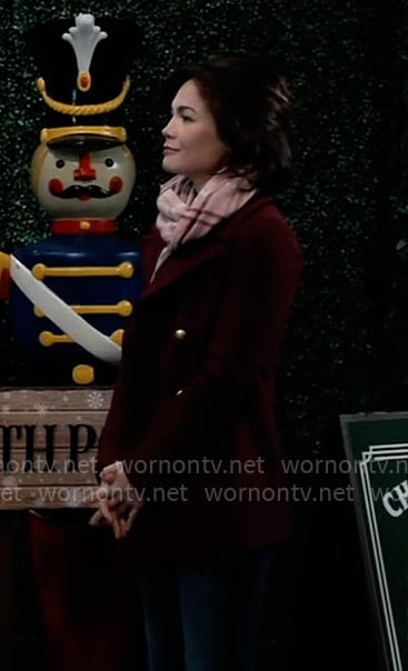 Elizabeth’s burgundy peacoat on General Hospital