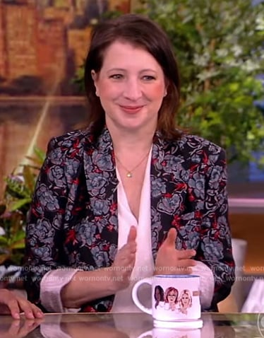 Elle Key’s black floral print blazer on The View