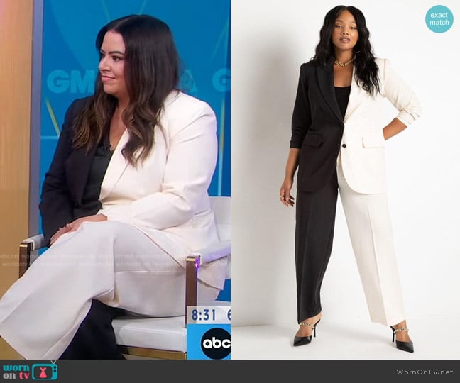 Eloquii Colorblock Blazer in Black Onyx + White S worn by Kristin Gallant on Good Morning America