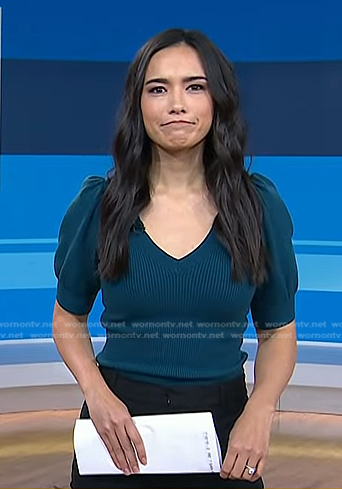Emilie’s teal puff sleeve sweater on Today