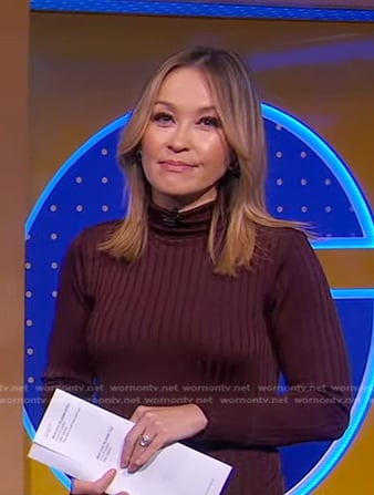 Eva’s brown ribbed turtleneck dress on Good Morning America