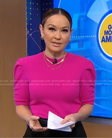 Eva’s pink puff sleeve sweater on Good Morning America