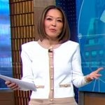 Eva’s white contrast trim cardigan on Good Morning America