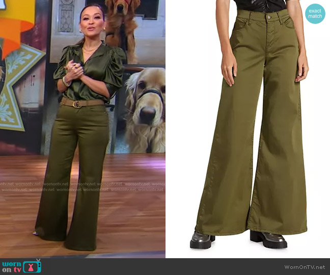 Frame Le Palazzo Sateen Pants in Surplus worn by Eva Pilgrim on Good Morning America