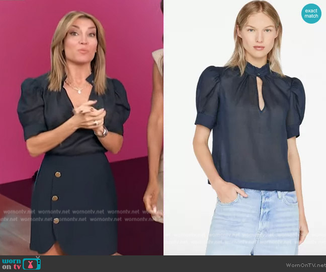 Frame Ruffle Collar Puff Sleeve Blouse worn by Kit Hoover on Access Hollywood