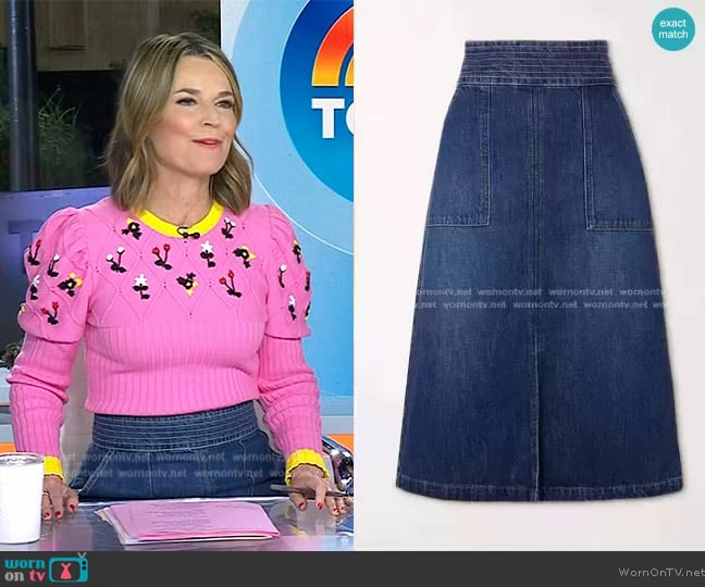 Frame Trapunto Denim Midi Skirt worn by Savannah Guthrie on Today