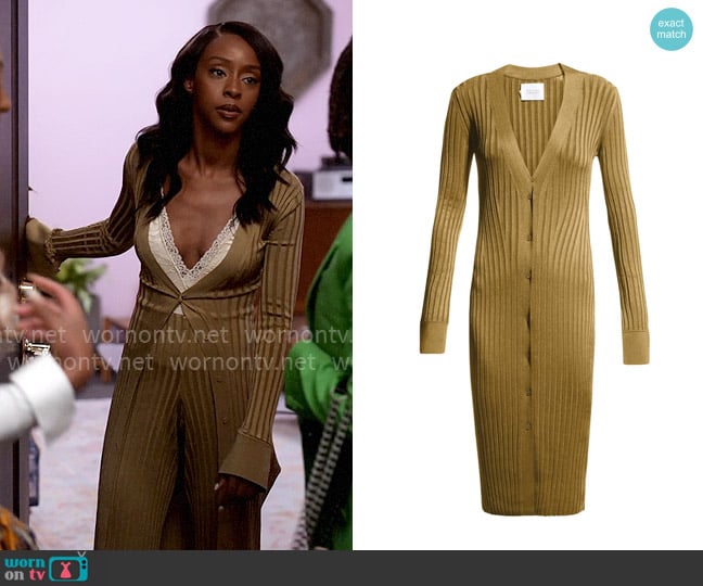 Galvan Rhea Cardigan Dress worn by Karen Mott (Ebony Obsidian) on Tyler Perrys Sistas