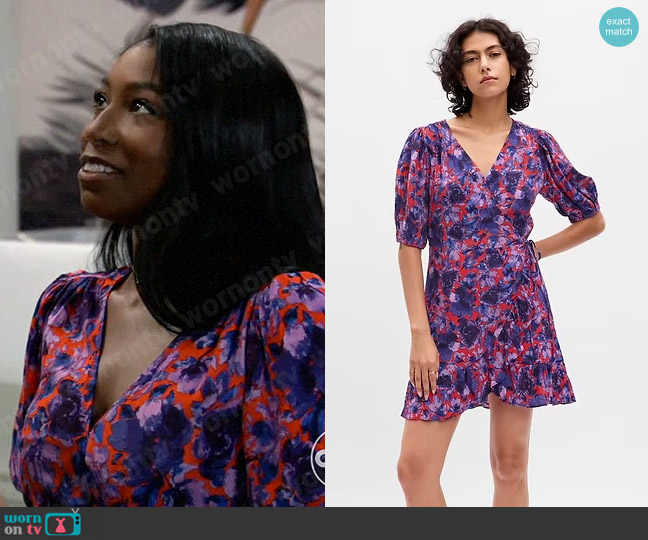 Gap Floral Mini Wrap Dress worn by Trina Robinson (Tabyana Ali) on General Hospital