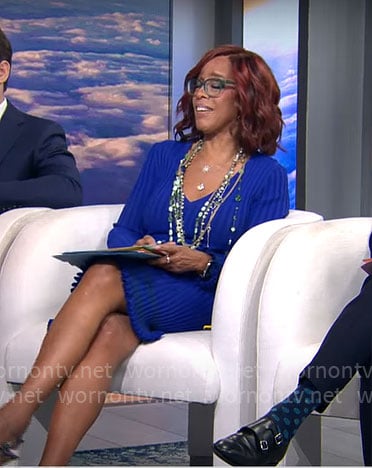 Gayle King’s blue ribbed v-neck dress on CBS Mornings