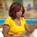 Gayle’s yellow square neck dress on CBS Mornings