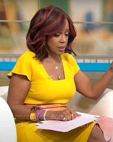 Gayle’s yellow square neck dress on CBS Mornings