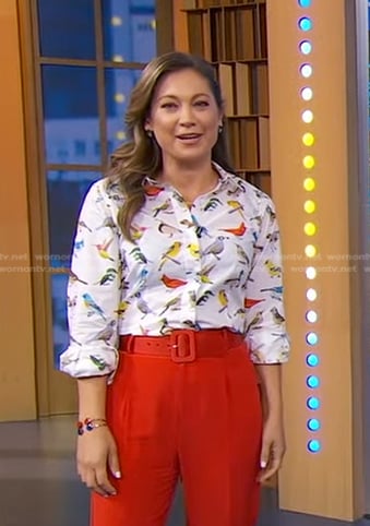 Ginger’s white bird print shirt on Good Morning America