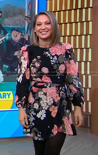 Ginger’s black floral mini dress on Good Morning America