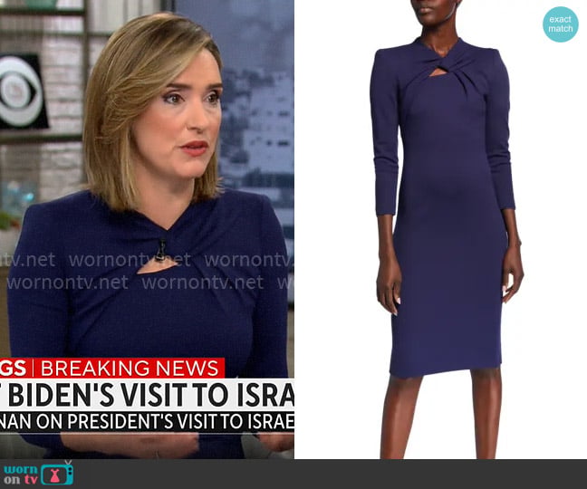 Giorgio Armani Milano Jersey Knotted-Neck Bodycon Dress worn by Margaret Brennan on CBS Mornings