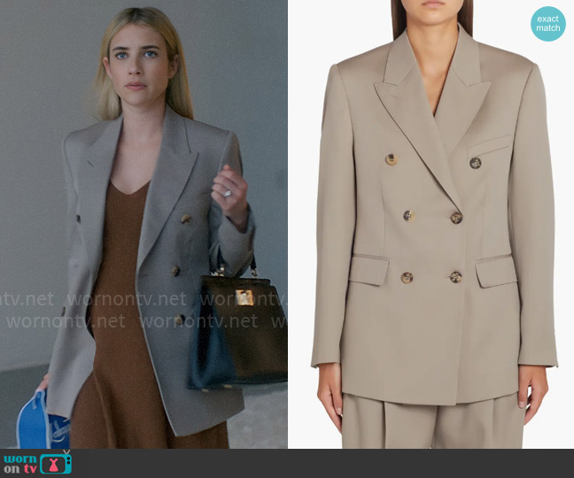 Golden Goose Double Breasted Wool Gabardine Blazer in Roasted Cashew worn by Anna Victoria Alcott (Emma Roberts) on American Horror Story