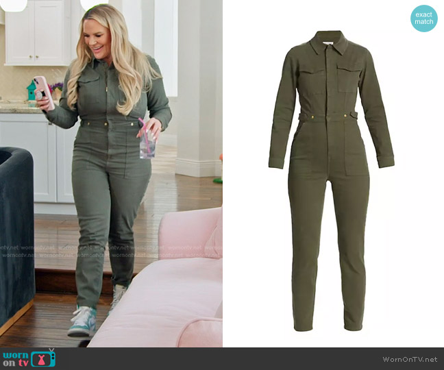 Good American Fit For Success Stretch Denim Zip Jumpsuit in Fern worn by Heather Gay on The Real Housewives of Salt Lake City