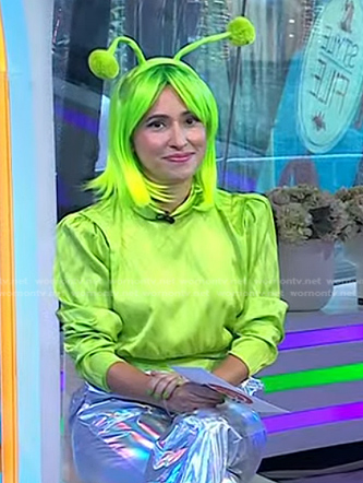 Grace Bastidas’s green mock neck satin top on Today