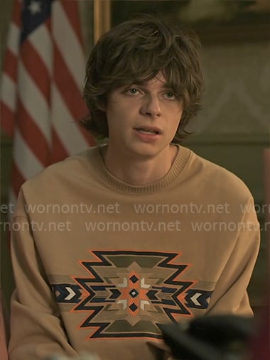 Grant’s camel embroidered sweatshirt on Chucky
