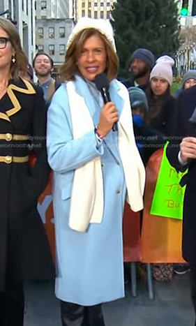 Hoda’s blue double breasted coat on Today