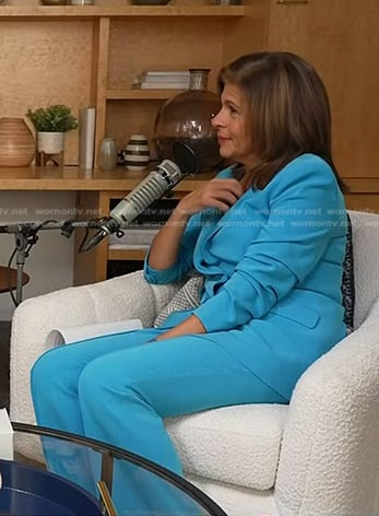 Hoda’s blue blazer and front slit pants on Today