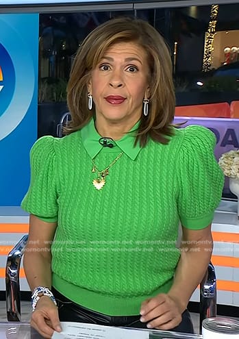 Hoda’s green cable knit puff sleeve sweater on Today