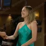 Hope’s turquoise green fringed halterneck dress on The Bold and the Beautiful