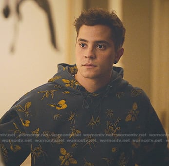Ivan’s blue insect print hoodie on Elite