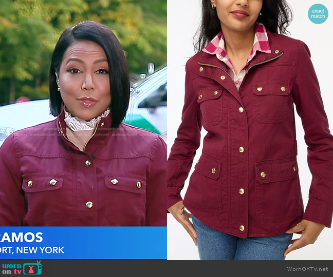 J. Crew Resin-Coated Twill Field Jacket in Vintage Burgundy worn by Stephanie Ramos on Good Morning America