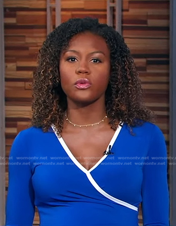 Janai’s blue dress with white piping on Good Morning America
