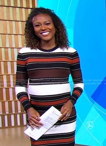 Janai’s white and brown striped dress on Good Morning America