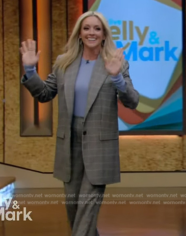 Jane Krakowski’s gray check print suit on Live with Kelly and Mark